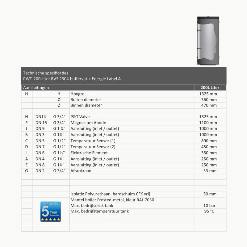DUPLEX RVS Buffertank PWT-200 - 200L - Afbeelding 4