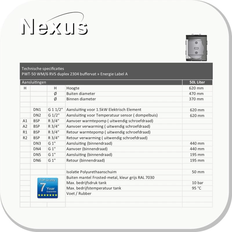 RVS buffervat PWT-50/WM-C8 - 50L - Afbeelding 6