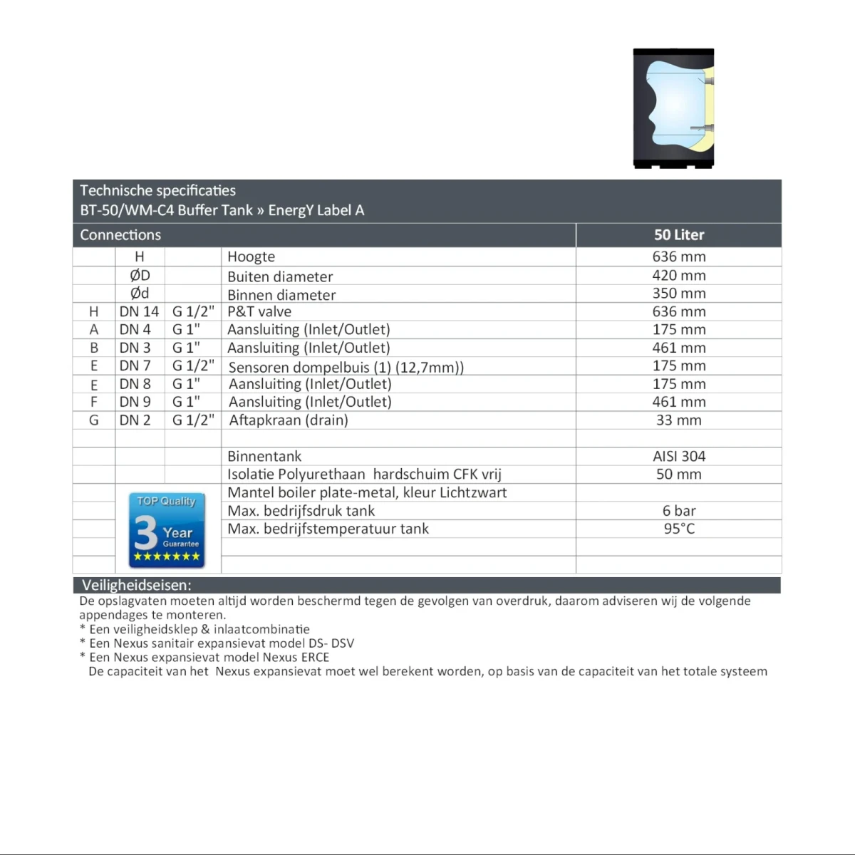 RVS Buffertank BT-50/WM-C4 Black - 50L - Afbeelding 7