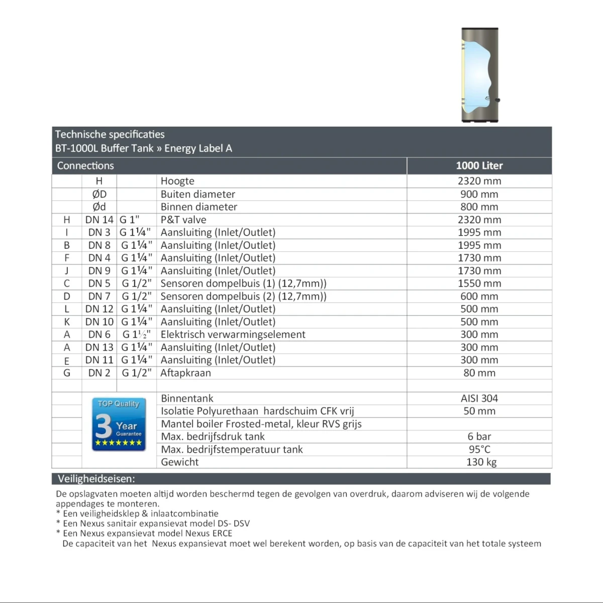 RVS Buffervat BT-1000 - 1000L - Afbeelding 6