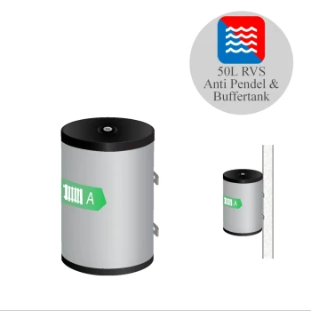 RVS Buffervat - 2 aansluitingen - vloer en wandmontage - 50L