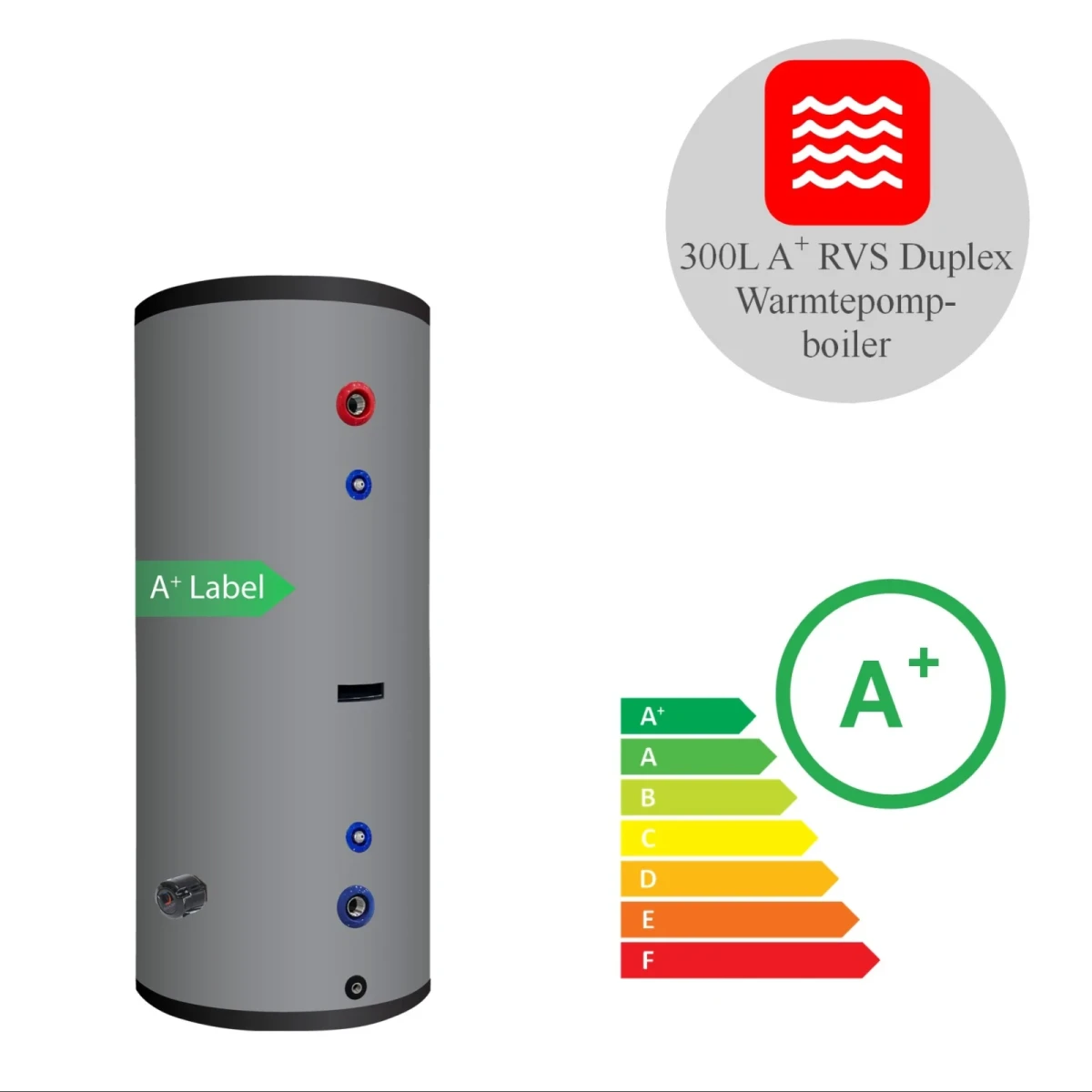 RVS boiler - 300L - 1 XL 28mm warmtewisselaar - A+