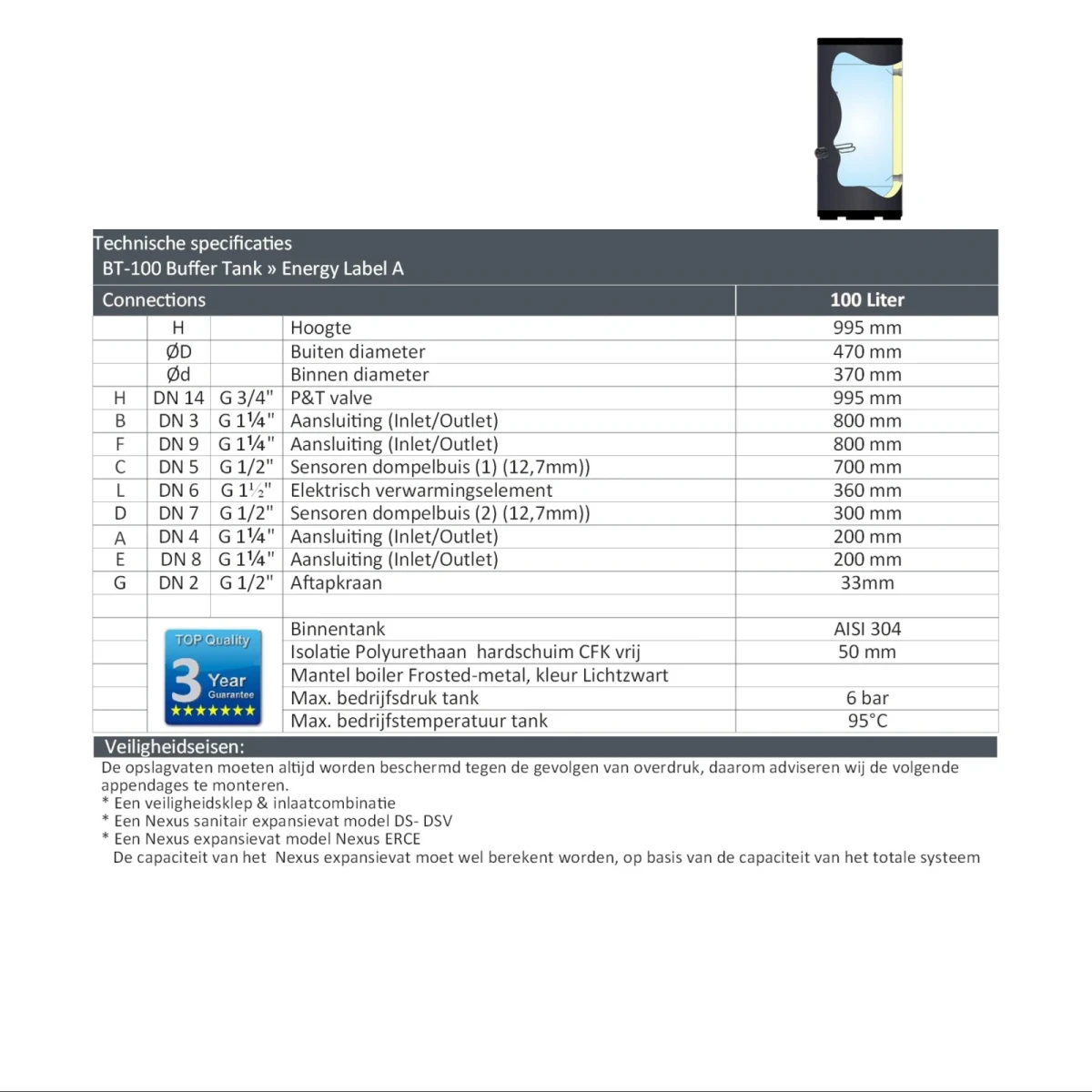 RVS Buffertank BT-100 Black - 100L - Afbeelding 7