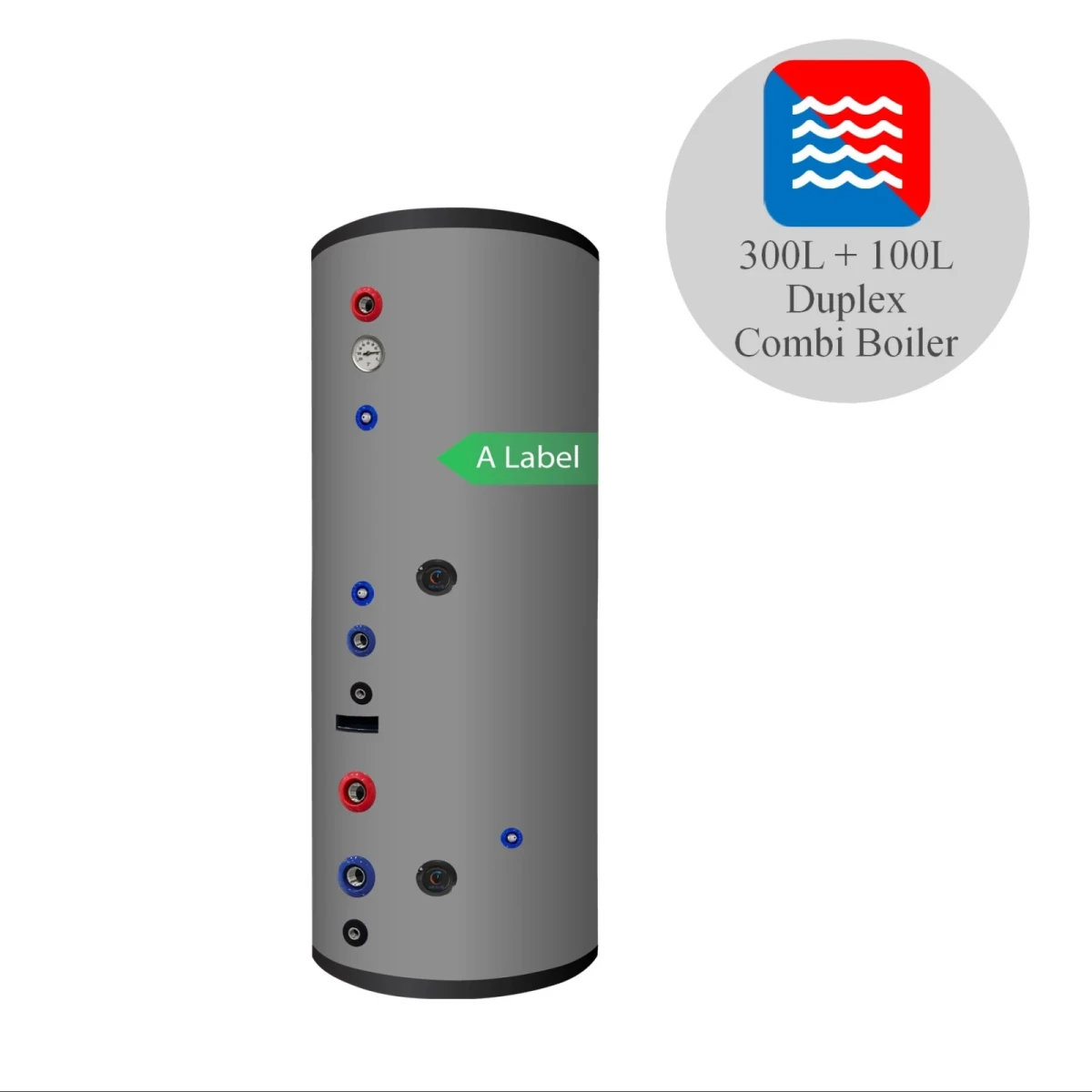 RVS combi boiler - 200L +100L buffer - 1 XL 28mm warmtewisselaar