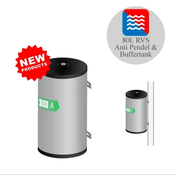 RVS Buffervat - 2 aansluitingen - vloer en wandmontage - 80L