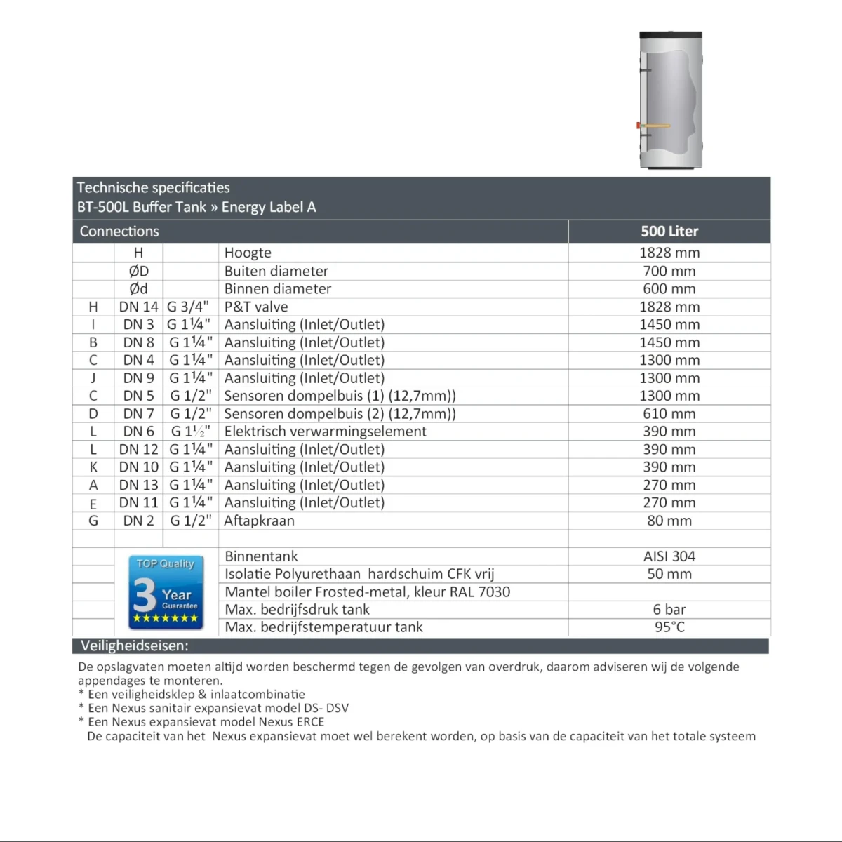 RVS buffervat BT-500 Black - 500L - Afbeelding 7