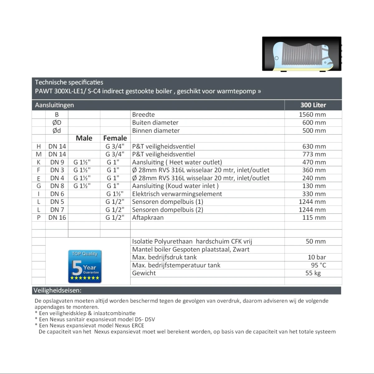 RVS Black series boiler 300H XL-LE1 - 300L - Afbeelding 4