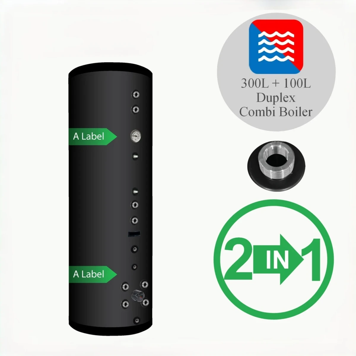 RVS Black series combi boiler NXWT 300L + 100L buffer