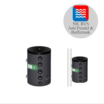 RVS buffervat black - wand - 8 zijaansluitingen - 50L