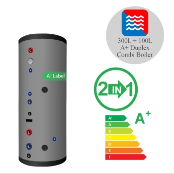 RVS combi boiler - 300L + 100L buffer - 1 XL 28mm warmtewisselaar - A+