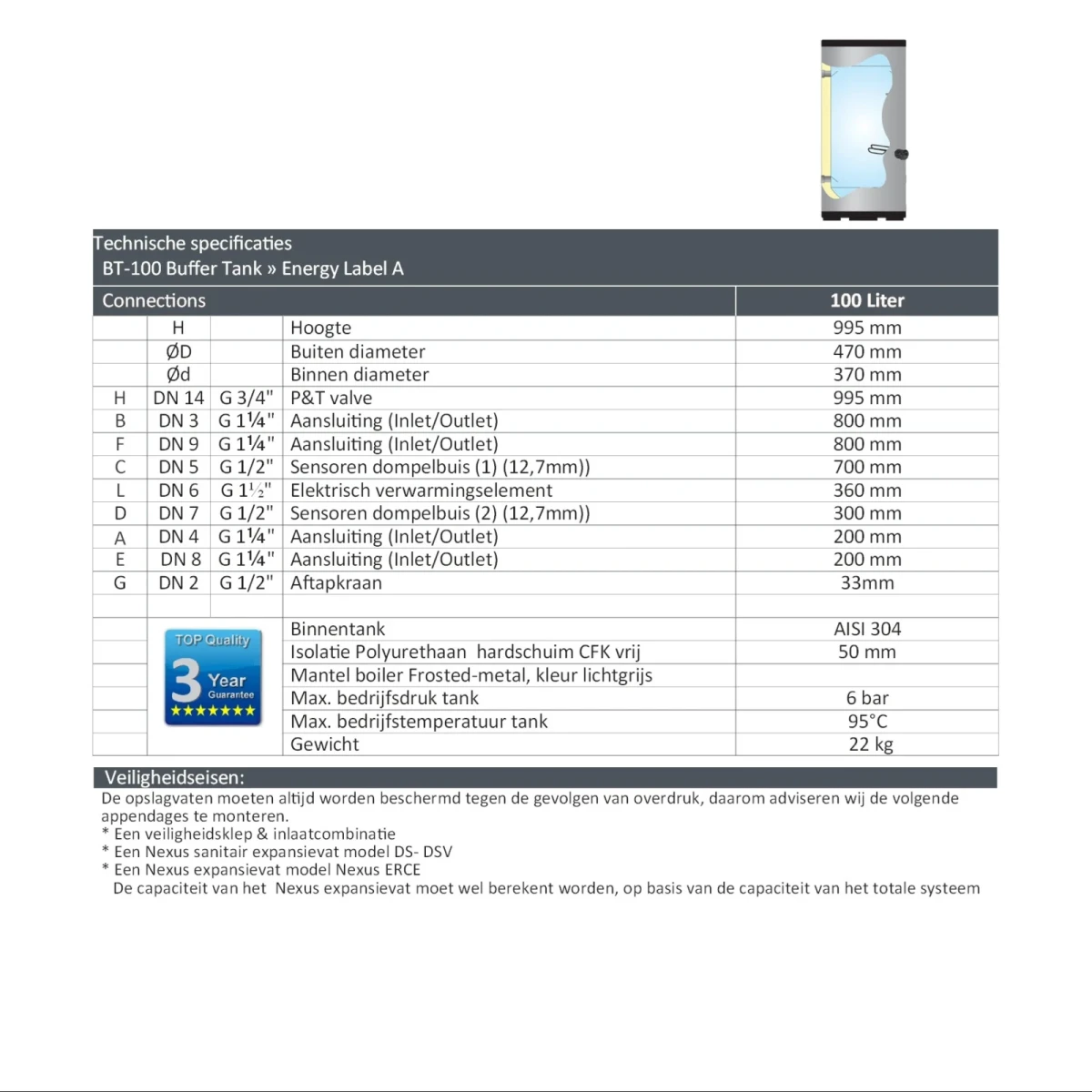 RVS buffervat BT-100 - 100L - Afbeelding 7