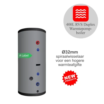 RVS Hygiëne boiler - 400L - 1 XL 32mm warmtewisselaar