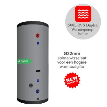 RVS Hygiëne boiler - 500L - 1 XL 32mm warmtewisselaar