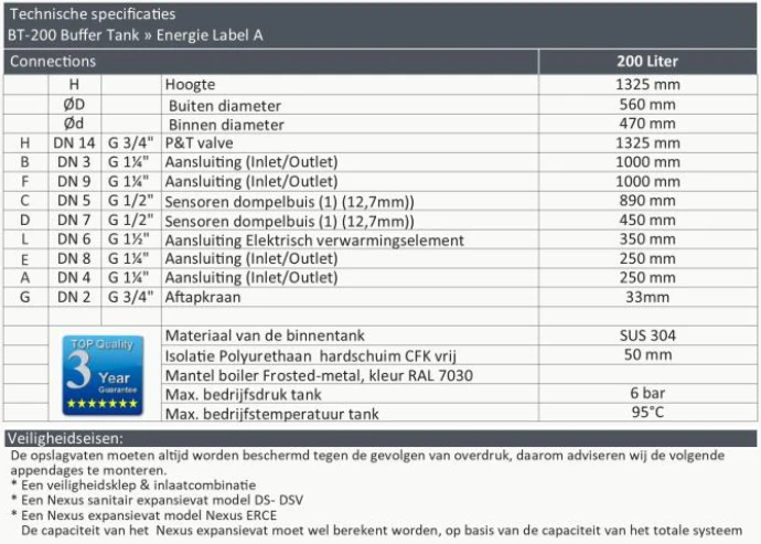 RVS Anti Pendel Buffertank BT-200 - 200L - Afbeelding 4
